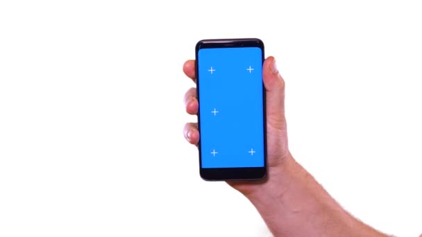 Teléfono Celular Pantalla Azul Sobre Pantalla Blanca — Vídeo de stock