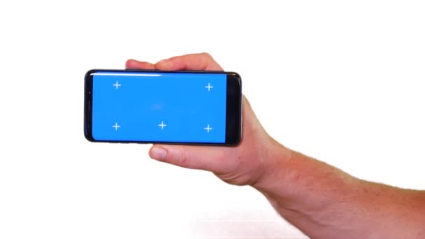 Синий Экран Мобильного Телефона Белом Экране — стоковое видео