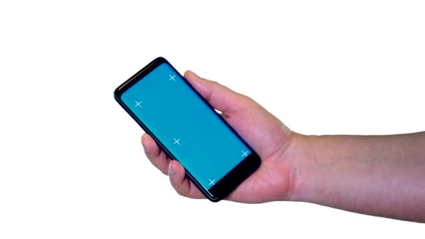 Telefone Celular Tela Azul Sobre Tela Branca — Vídeo de Stock