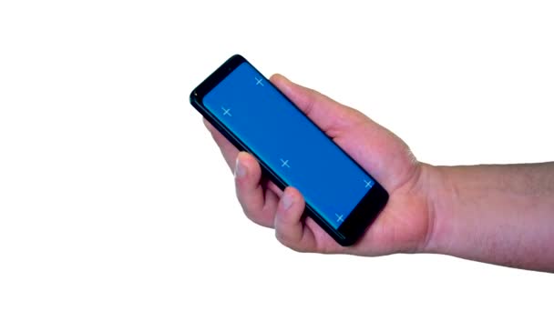 白い画面上の青い画面の携帯電話 — ストック動画