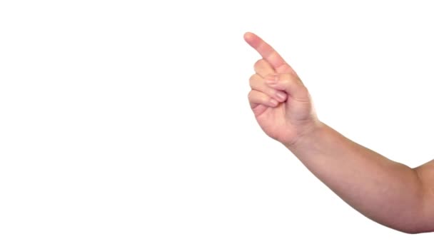 白い画面の上に女性の手の記号を指す — ストック動画