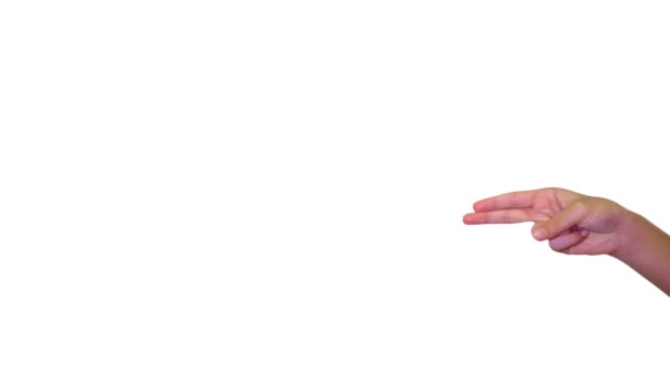 Nożyczki Znak Ręczny Samicy Białym Ekranie — Wideo stockowe