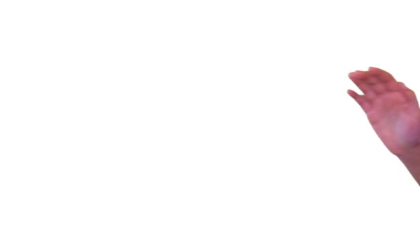 signe de la main calme de la fille main sur écran blanc