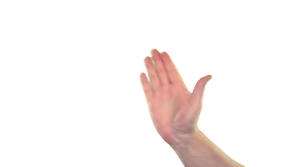 Mão Masculina Sinal Parar Sobre Tela Branca — Vídeo de Stock