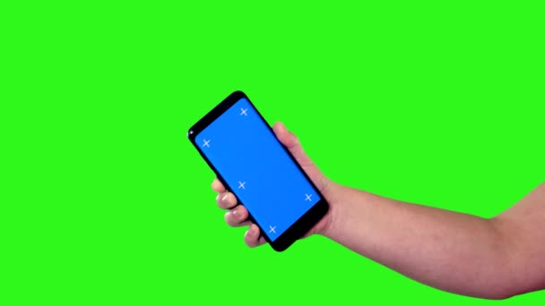 Téléphone Portable Avec Écran Bleu Derrière Écran Vert Avec Appuyez — Video