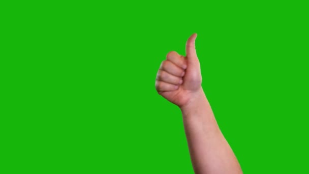 男性手サイン親指アップ上の緑の画面 — ストック動画