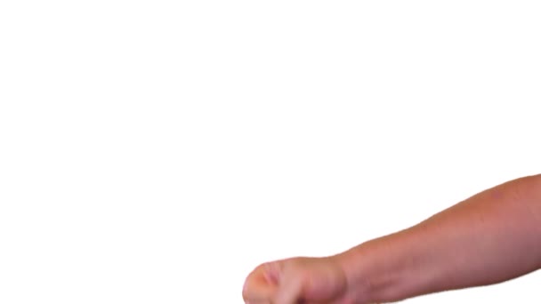 男性の手のサイン親指アップ以上ホワイトスクリーン — ストック動画