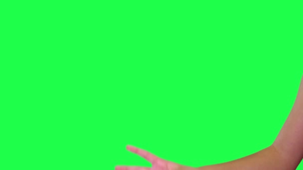 Female Hand Sign Victory Green Screen — Stock Video