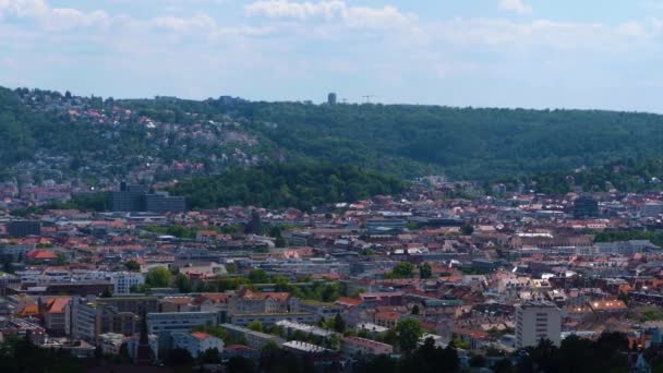 Centre Ville Stuttgart Allemagne Avec Vue Panoramique Par Temps Ensoleillé — Video