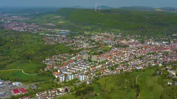 Vista Aérea Ciudad Geislingen Primavera Durante Cierre Del Coronavirus — Vídeo de stock