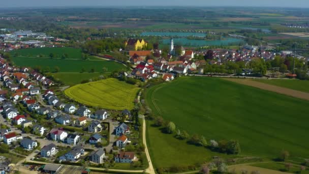 Aerial View City Monastery Erbach Der Donau Sunny Day Spring — Stock Video