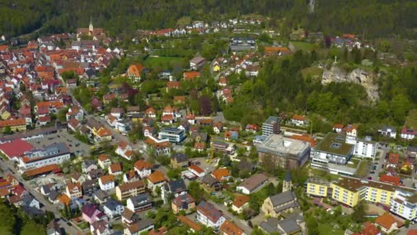 Flygfoto Över Staden Och Klostret Blaubeuern Solig Dag Våren Coronavirus — Stockvideo