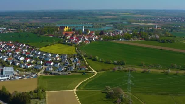 Luchtfoto Van Erbach Der Donau Duitsland Het Voorjaar Tijdens Afsluiting — Stockvideo