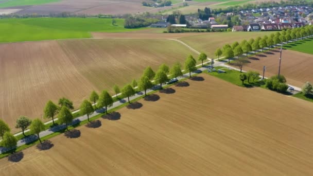 Αεροφωτογραφία Του Village Stebbach Στη Γερμανία Μια Ηλιόλουστη Ανοιξιάτικη Μέρα — Αρχείο Βίντεο