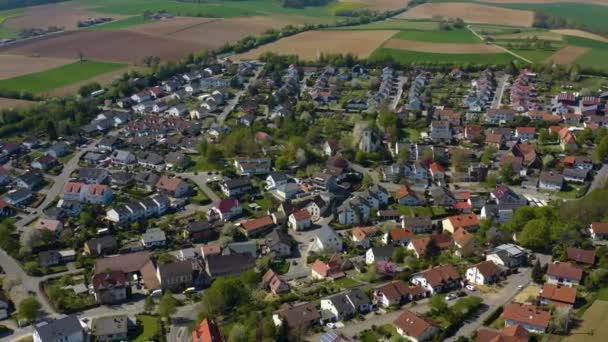 Vista Aérea Del Pueblo Stebbach Alemania Soleado Día Primavera Durante — Vídeos de Stock