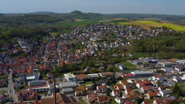 Vista Aérea Del Pueblo Reihen Alemania Soleado Día Primavera Durante — Vídeo de stock