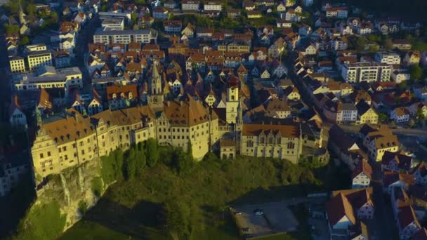 Veduta Aerea Della Città Del Castello Sigmaringen Pomeriggio Sole Primavera — Video Stock