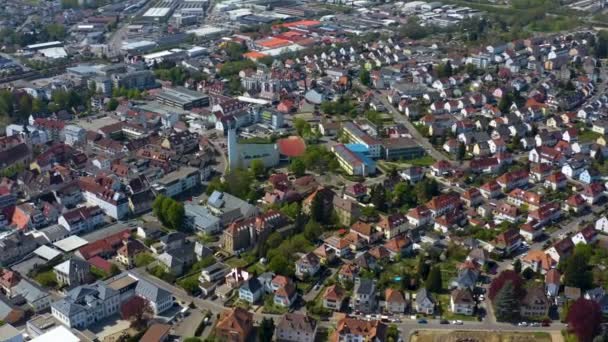 Widok Lotu Ptaka Miasto Sinsheim Niemczech Słoneczny Wiosenny Dzień Podczas — Wideo stockowe