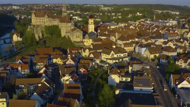 Pemandangan Udara Kota Dan Kastil Sigmaringen Pada Sore Hari Yang — Stok Video