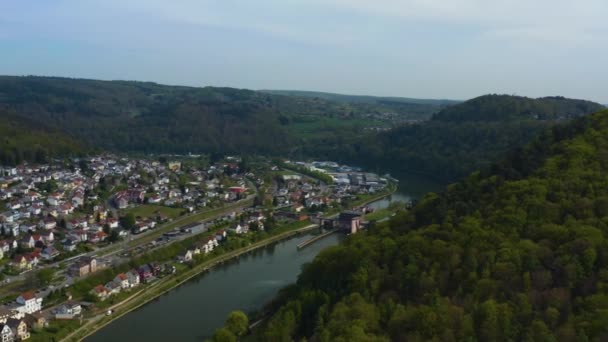 Vue Aérienne Ville Neckarsteinach Allemagne Par Une Journée Ensoleillée Printemps — Video