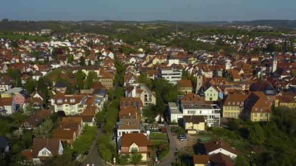 Aerial view of the city Wiesloch in Germany on a sunny spring day during the coronavirus lockdown.