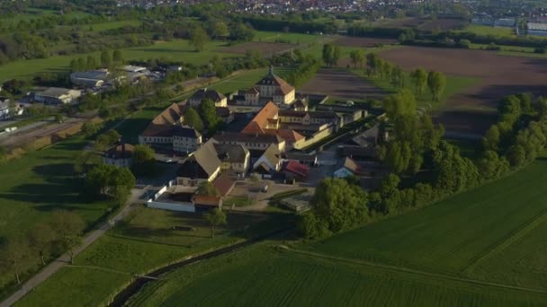 Letecký Pohled Zámek Schloss Kislau Německu Slunečného Jarního Dne Během — Stock video