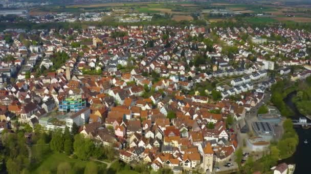 Légi Felvétel Város Waiblingen Németországban Egy Napos Tavaszi Napon Során — Stock videók