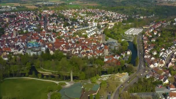 Vista Aérea Cidade Waiblingen Alemanha Dia Ensolarado Primavera Durante Bloqueio — Vídeo de Stock