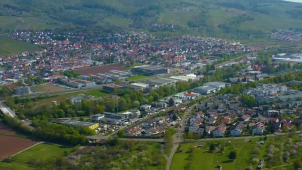 Luchtfoto Van Remshalden Grunbach Duitsland Een Zonnige Lentedag Tijdens Afsluiting — Stockvideo