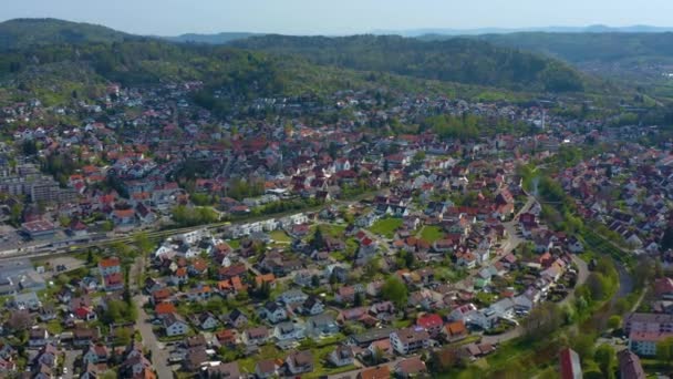 Veduta Aerea Della Città Plderhausen Germania Una Soleggiata Giornata Primaverile — Video Stock