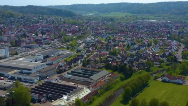 Veduta Aerea Della Città Plderhausen Germania Una Soleggiata Giornata Primaverile — Video Stock