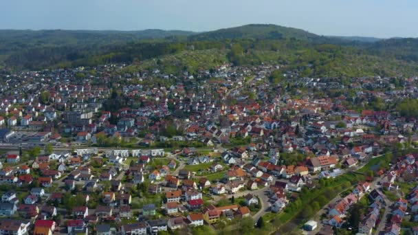 Letecký Pohled Město Plderhausen Německu Slunečného Jarního Dne Během Uzamčení — Stock video