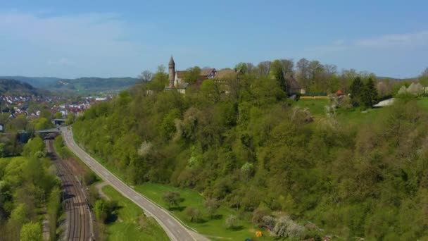 Letecký Pohled Město Lorch Německu Slunečného Jarního Dne Během Uzamčení — Stock video