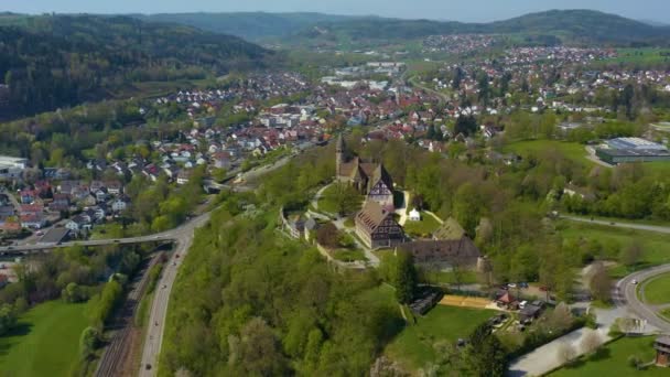 Widok Lotu Ptaka Miasto Lorch Niemczech Słoneczny Wiosenny Dzień Podczas — Wideo stockowe