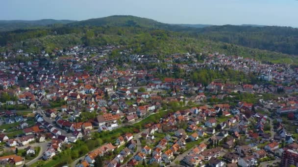 Luchtfoto Van Stad Plderhausen Duitsland Een Zonnige Lentedag Tijdens Afsluiting — Stockvideo