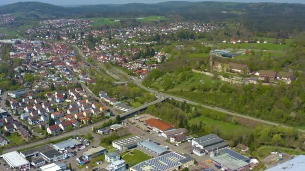 Flygfoto Över Staden Lorch Tyskland Solig Vårdag Coronavirus Nedstängning — Stockvideo