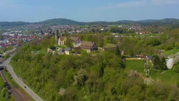 Vista Aérea Ciudad Lorch Alemania Soleado Día Primavera Durante Cierre — Vídeo de stock