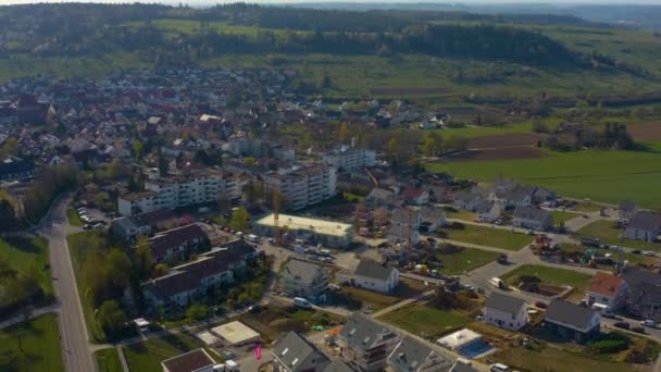 Vista Aérea Cidade Heimsheim Alemanha Uma Manhã Ensolarada Início Primavera — Vídeo de Stock