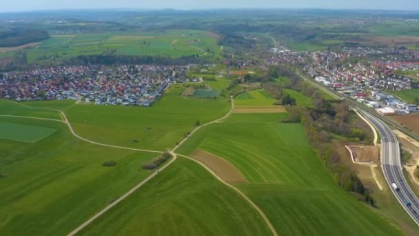 Vista Aérea Ciudad Boebingen Der Rems Alemania Soleado Día Primavera — Vídeos de Stock
