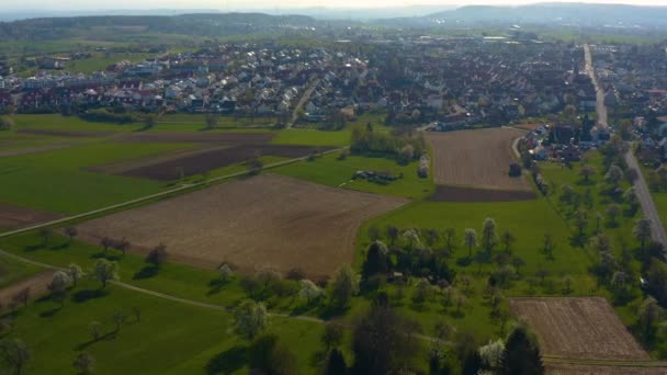 Flygfoto Över Staden Rutesheim Tyskland Solig Morgon Början Våren — Stockvideo