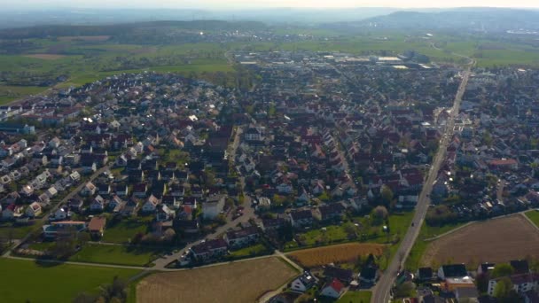 Vista Aérea Cidade Rutesheim Alemanha Uma Manhã Ensolarada Início Primavera — Vídeo de Stock
