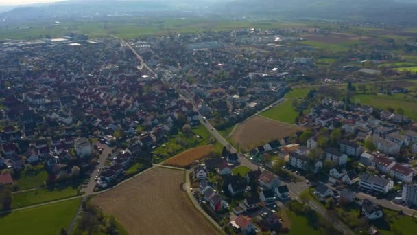 Vista Aérea Cidade Rutesheim Alemanha Uma Manhã Ensolarada Início Primavera — Vídeo de Stock