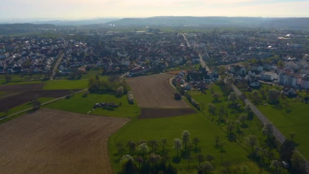 Vista Aérea Ciudad Rutesheim Alemania Una Mañana Soleada Principios Primavera — Vídeo de stock