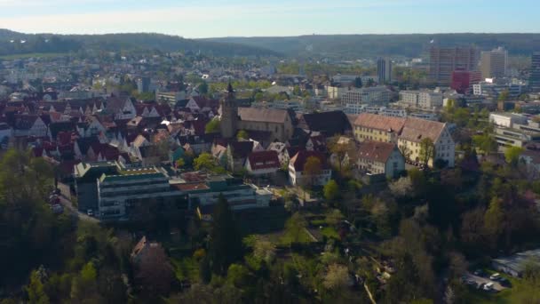 Вид Воздуха Город Леонберг Германии Солнечным Утром Ранней Весной — стоковое видео