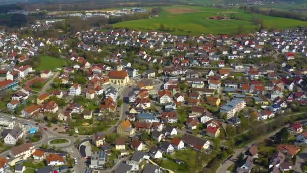 Vista Aérea Ciudad Huettlingen Alemania Soleado Día Primavera Durante Cierre — Vídeos de Stock