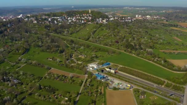 Letecký Pohled Engelbergturm Městě Leonberg Německu Slunečného Rána Jaře — Stock video