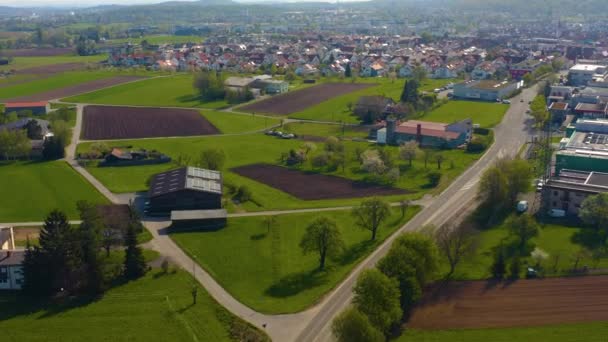 Flygfoto Över Staden Gerlingen Tyskland Solig Morgon Början Våren — Stockvideo