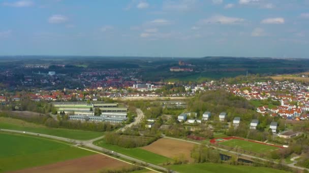 Flygfoto Över Staden Ellwangen Tyskland Solig Vårdag Coronavirus Nedstängning — Stockvideo