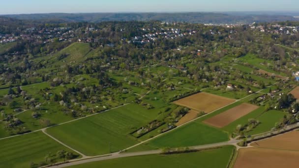 Vista Aérea Del Englbergturm Ciudad Leonberg Alemania Una Mañana Soleada — Vídeo de stock