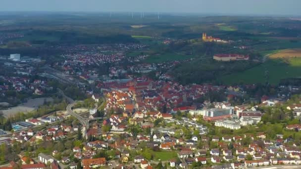Повітряний Вид Місто Елванген Німеччині Сонячний Весняний День Під Час — стокове відео